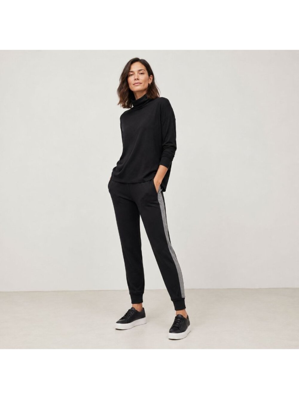 Eileen Fisher size Large Tencel Stretch Terry Track Pants Black & Grey NEW